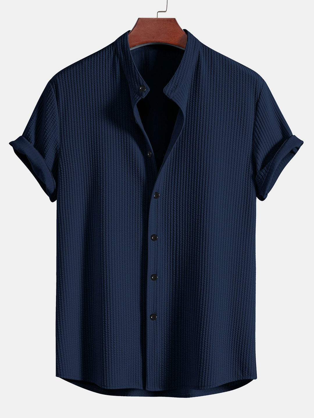 Monaco Ribbed Cotton Mandarin Collar Shirt