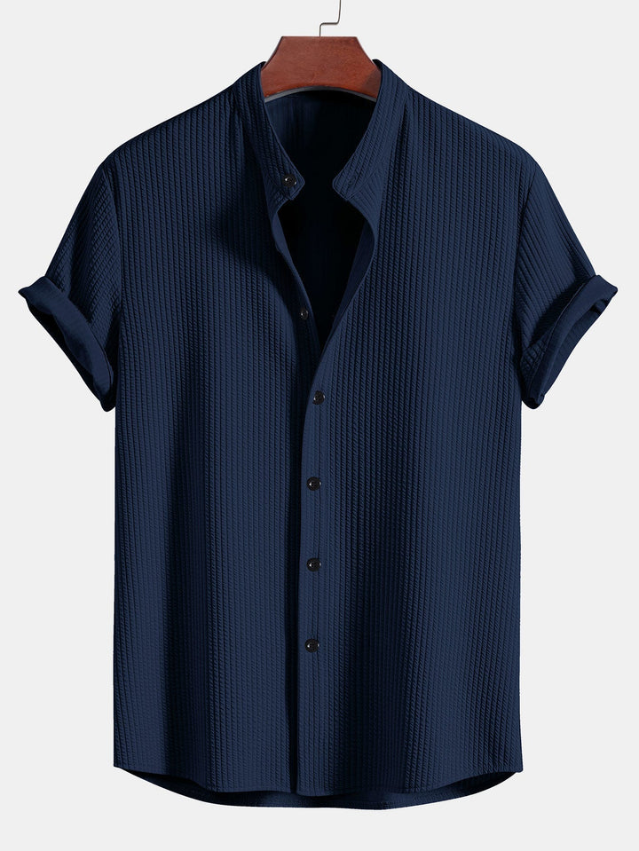 Monaco Ribbed Cotton Mandarin Collar Shirt