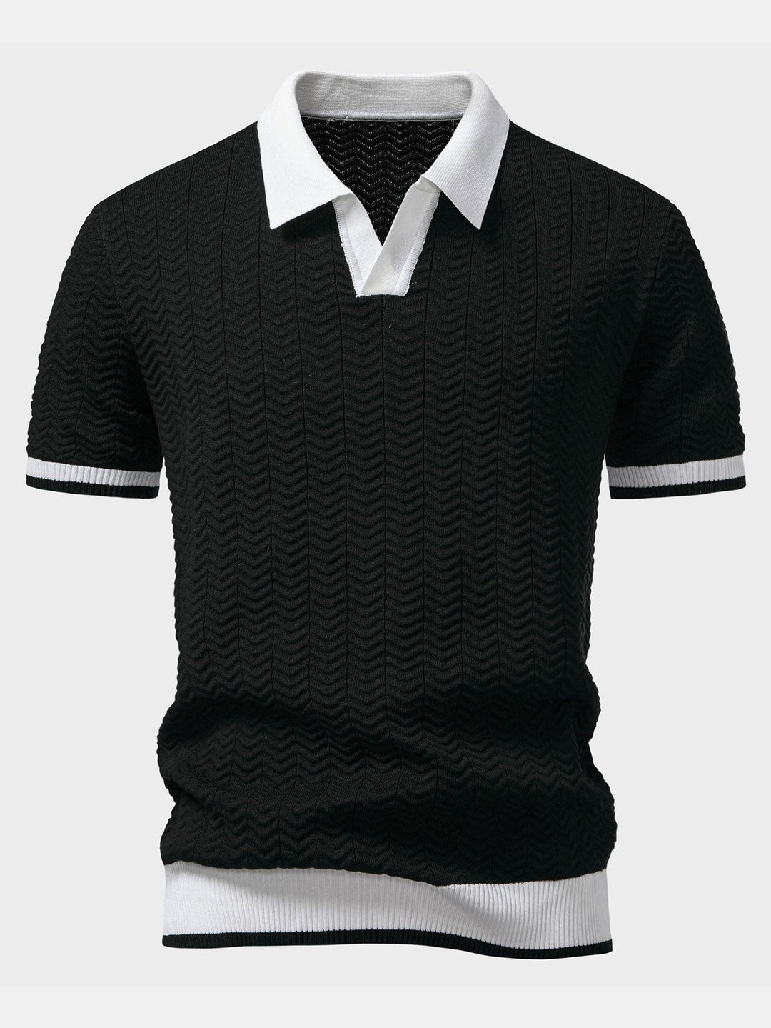 Ascot Contrast Collar Knit Polo Shirt