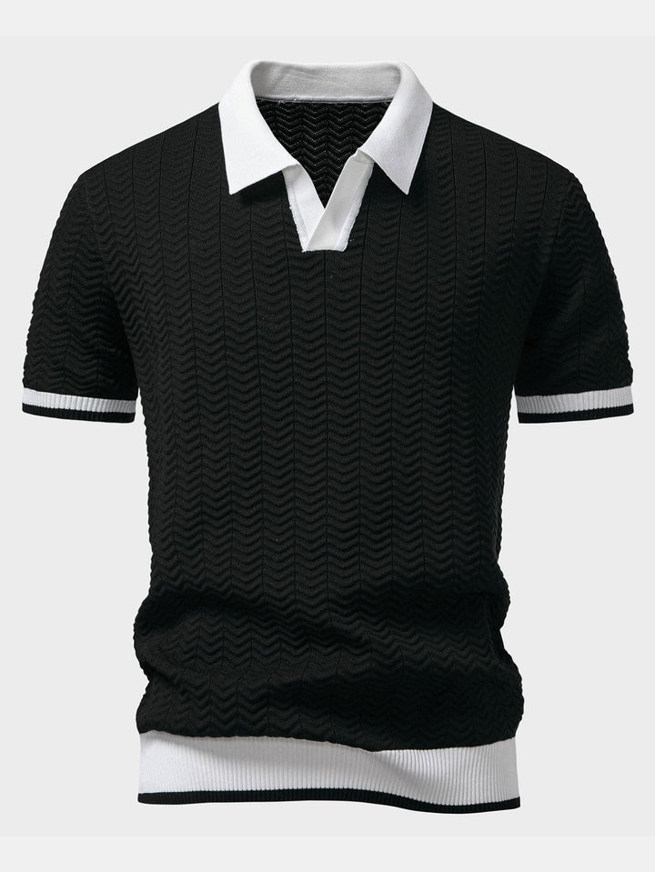 Ascot Contrast Collar Knit Polo Shirt