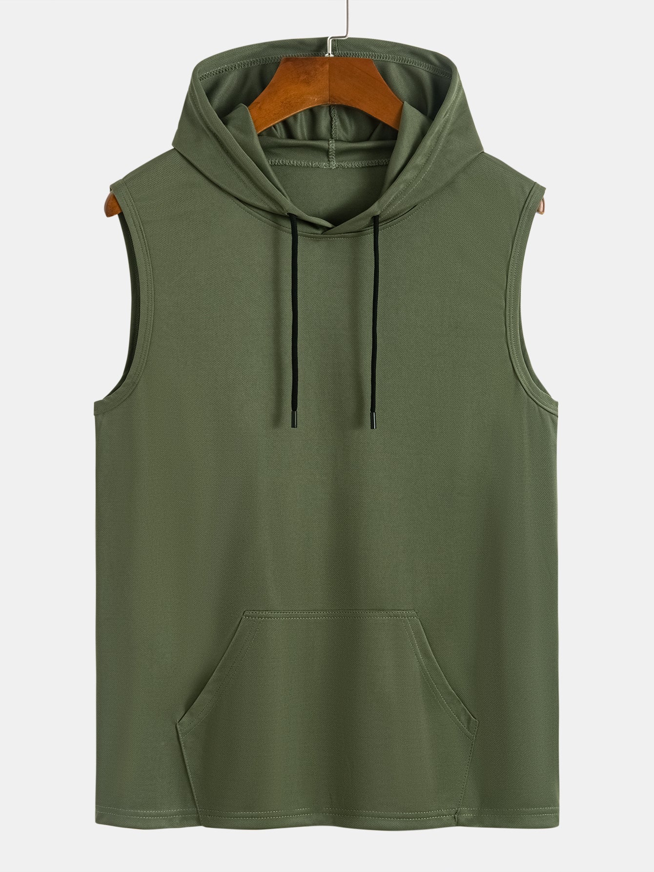 Athletic Mesh Kangaroo Pocket Hooded Tank