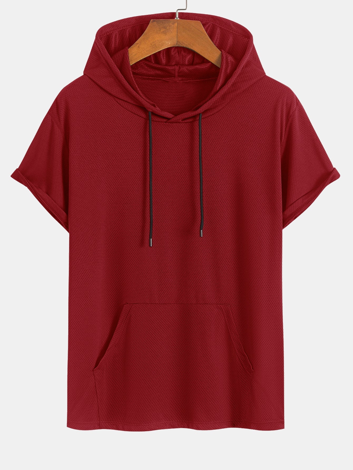 Athletic Mesh Kangaroo Pocket Hooded T-Shirt