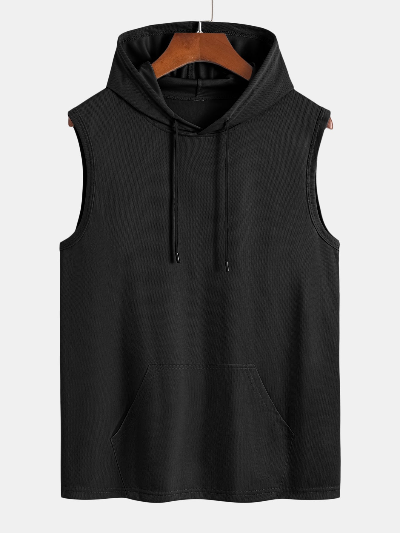 Athletic Mesh Kangaroo Pocket Hooded Tank