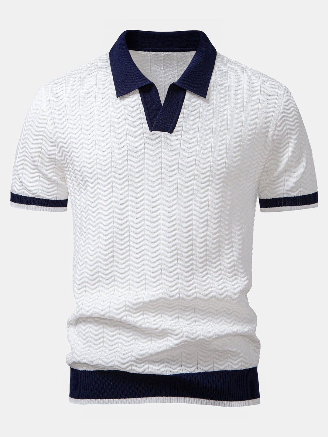 Ascot Contrast Collar Knit Polo Shirt