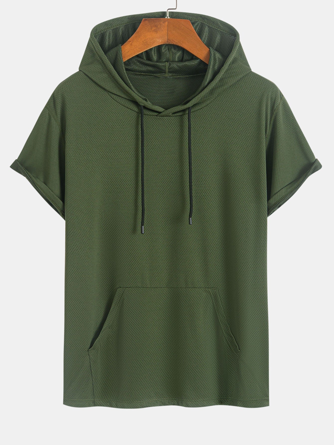 Athletic Mesh Kangaroo Pocket Hooded T-Shirt
