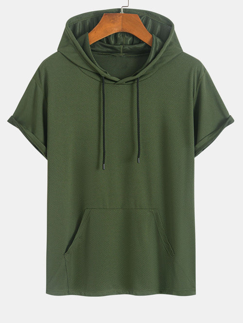 Athletic Mesh Kangaroo Pocket Hooded T-Shirt