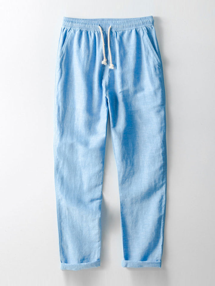 V Neck Linen Rayon Blend Shirt & Straight Leg Linen Pants