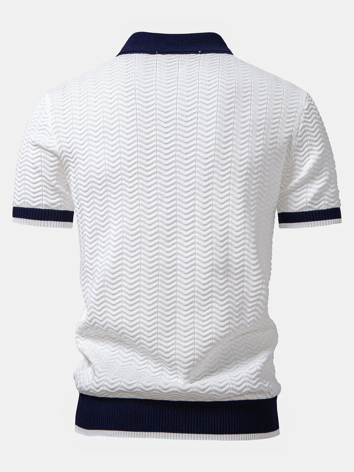 Ascot Contrast Collar Knit Polo Shirt