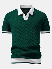 Ascot Contrast Collar Knit Polo Shirt