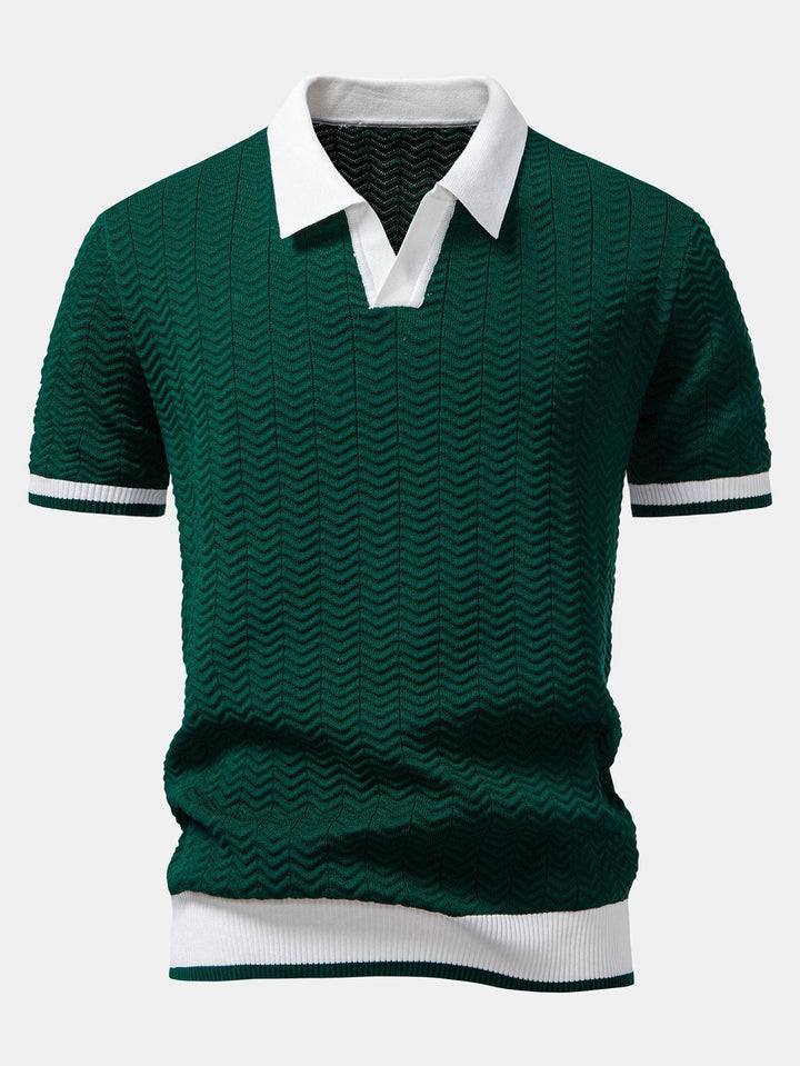 Ascot Contrast Collar Knit Polo Shirt