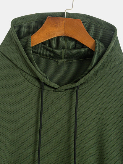 Athletic Mesh Kangaroo Pocket Hooded T-Shirt