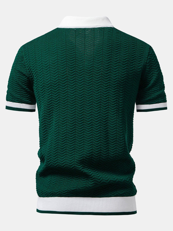 Ascot Contrast Collar Knit Polo Shirt