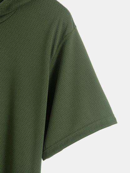 Athletic Mesh Kangaroo Pocket Hooded T-Shirt