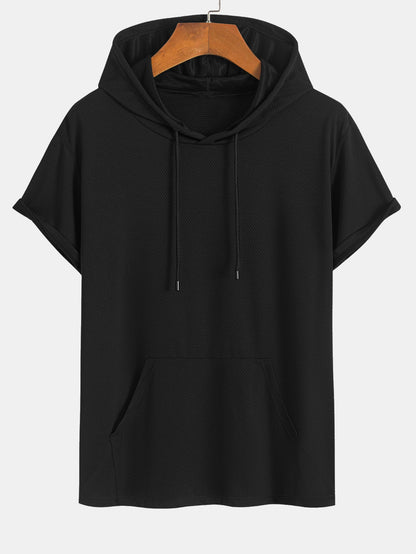 Athletic Mesh Kangaroo Pocket Hooded T-Shirt