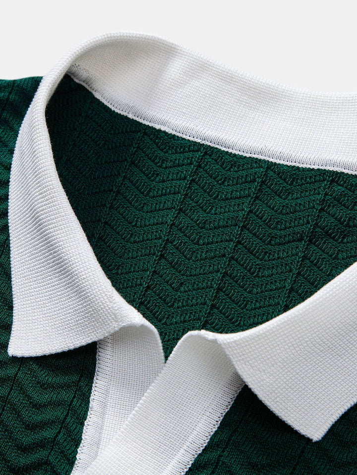 Ascot Contrast Collar Knit Polo Shirt