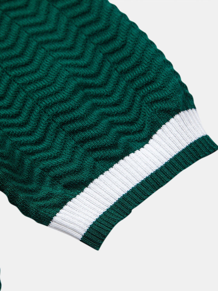 Ascot Contrast Collar Knit Polo Shirt