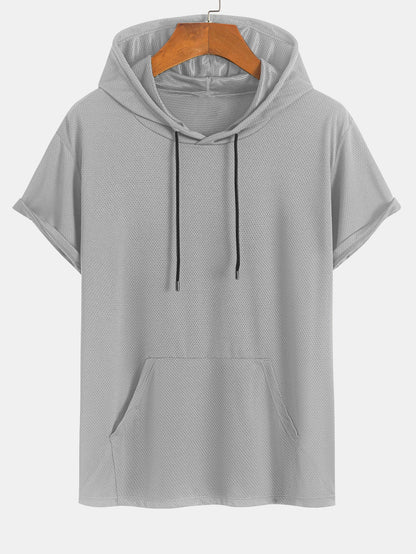 Athletic Mesh Kangaroo Pocket Hooded T-Shirt