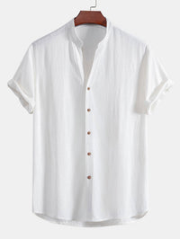 V Neck Linen Rayon Blend Shirt & Straight Leg Linen Pants