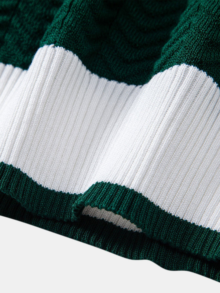 Ascot Contrast Collar Knit Polo Shirt