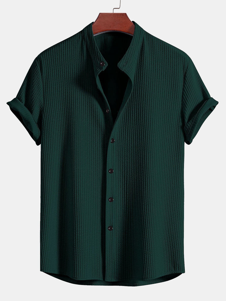 Monaco Ribbed Cotton Mandarin Collar Shirt