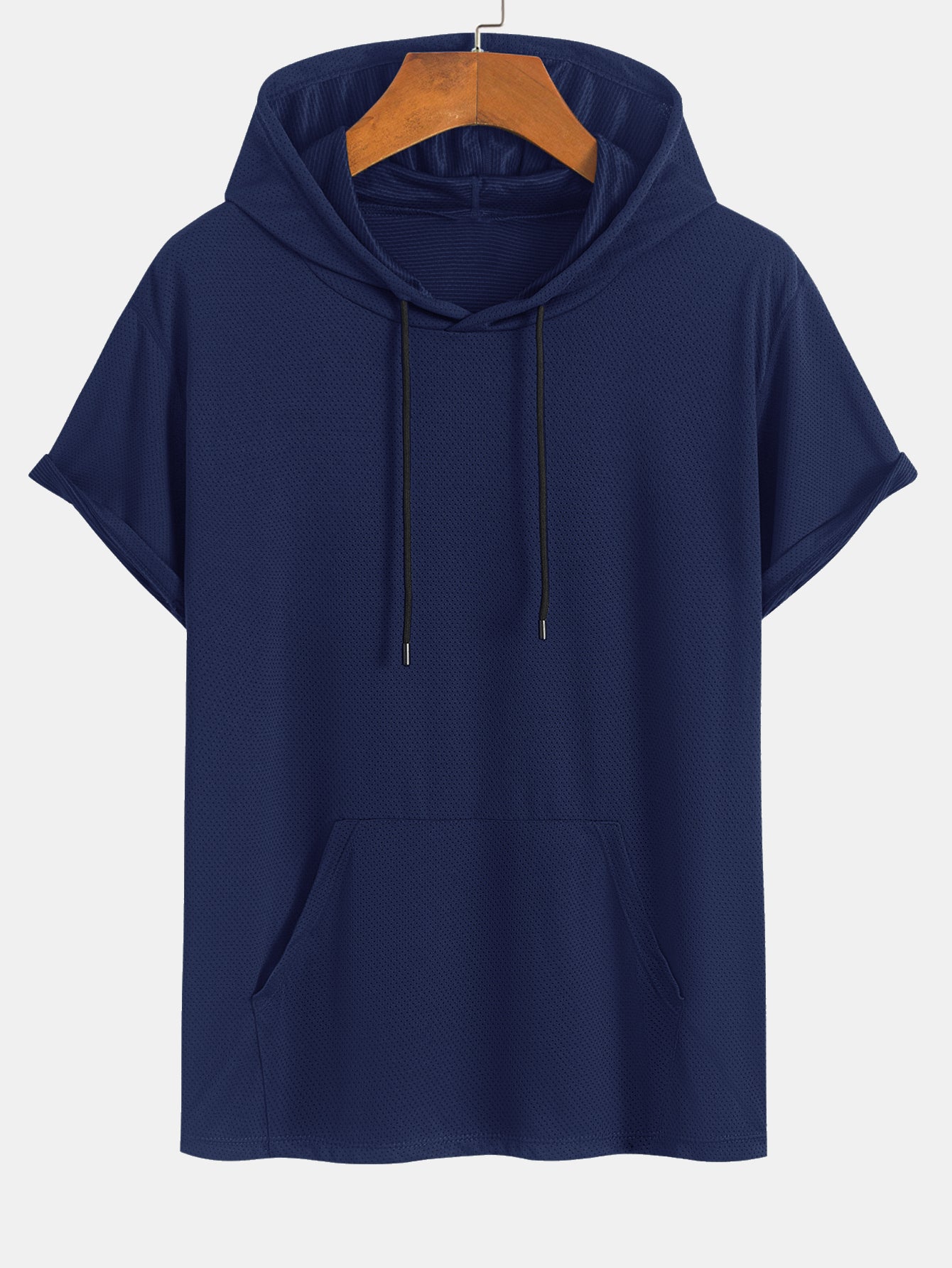 Athletic Mesh Kangaroo Pocket Hooded T-Shirt