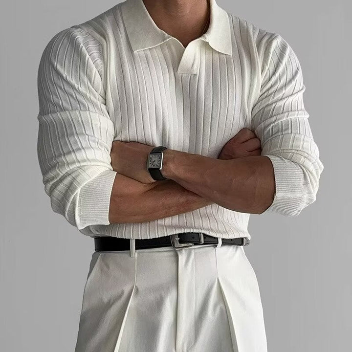 Florence Ribbed Long Sleeve Polo Shirt