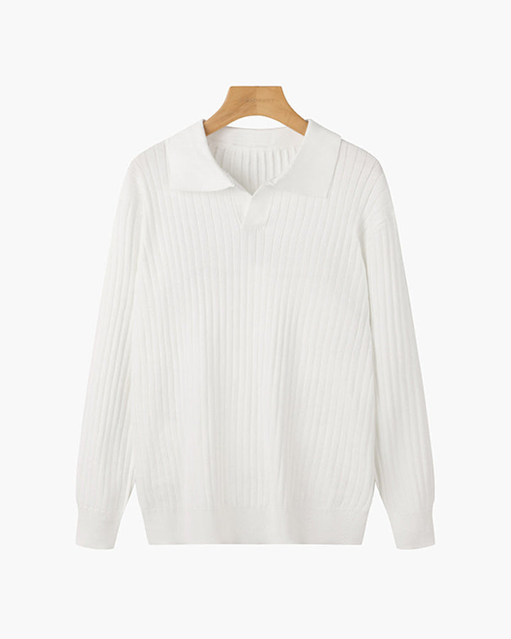Florence Ribbed Long Sleeve Polo Shirt