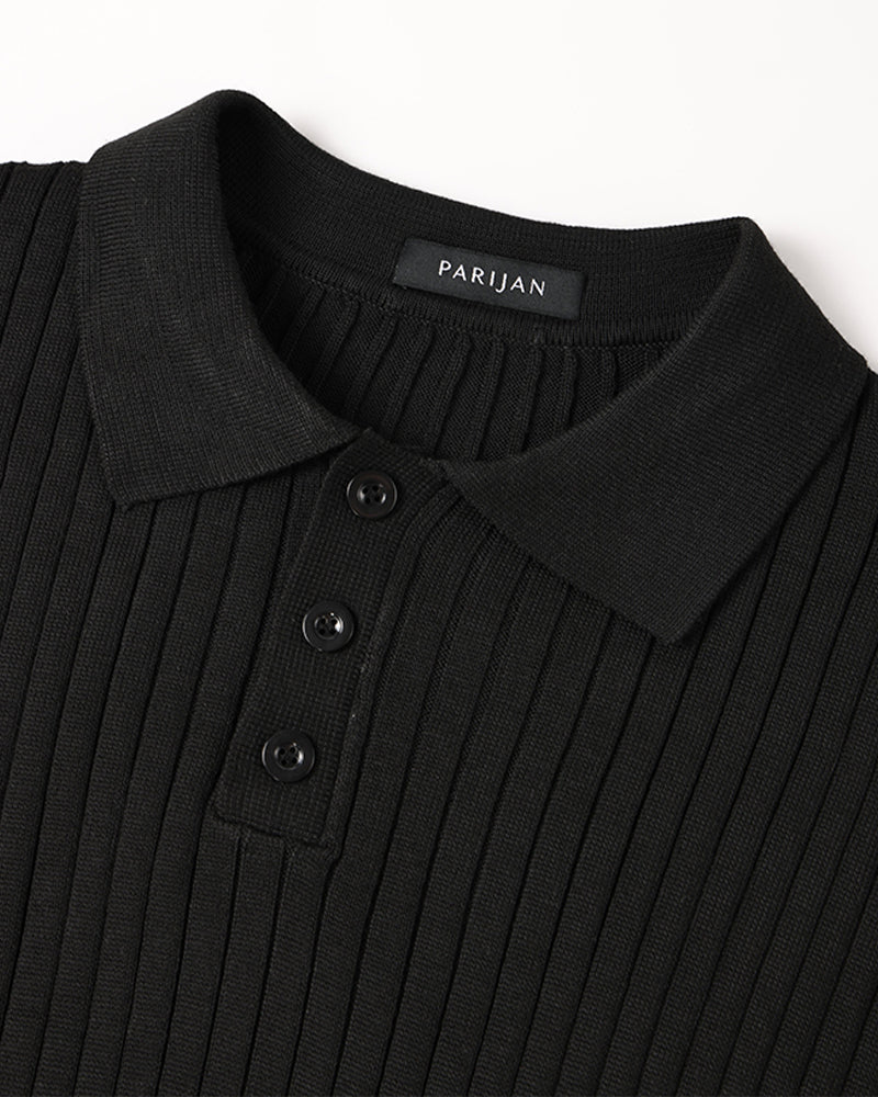 Vienna Ribbed Cotton Long Sleeve Polo Shirt
