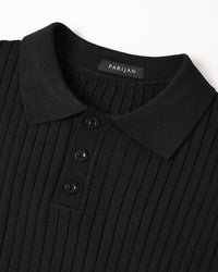 Vienna Ribbed Cotton Long Sleeve Polo Shirt