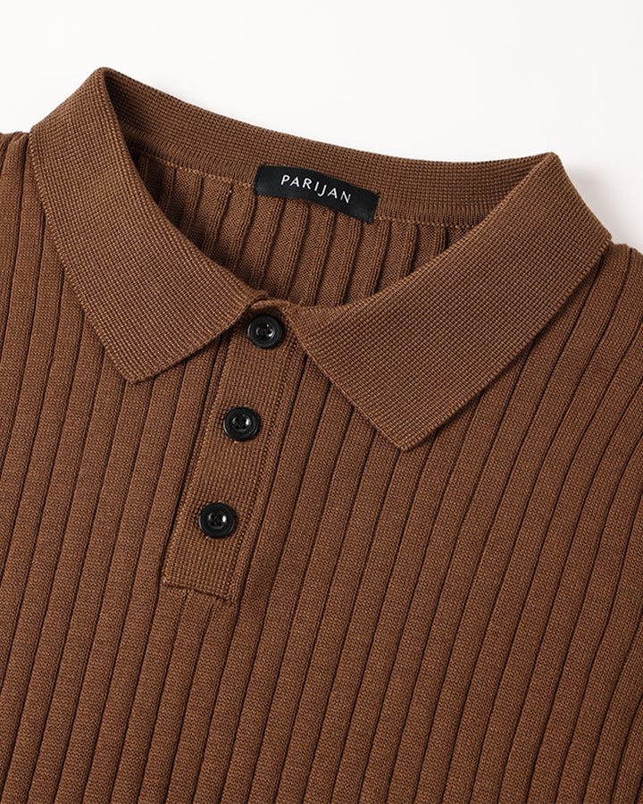 Vienna Ribbed Cotton Long Sleeve Polo Shirt