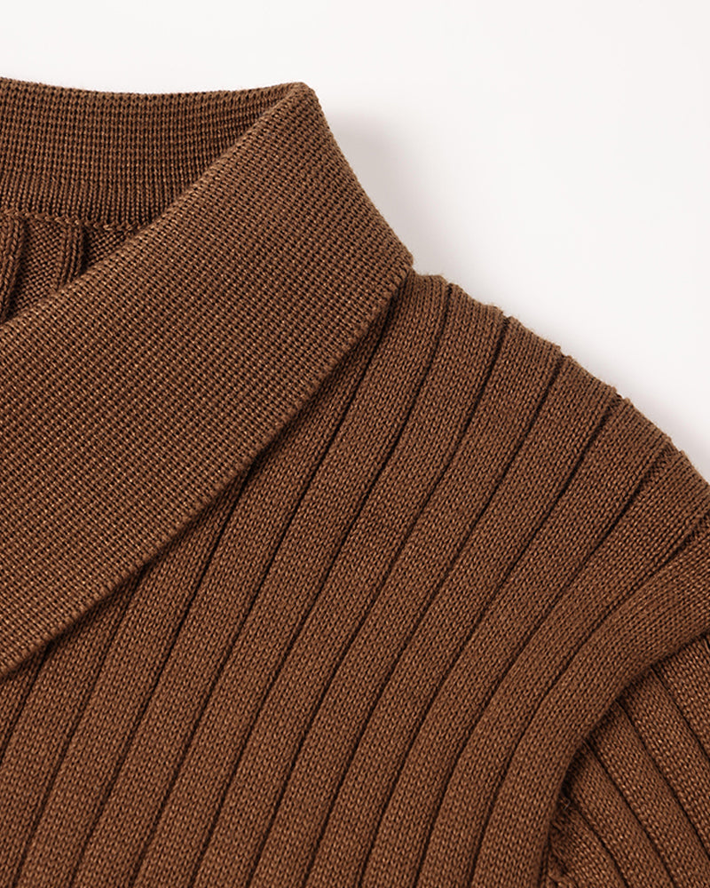 Vienna Ribbed Cotton Long Sleeve Polo Shirt