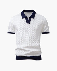 Ascot Contrast Collar Knit Polo Shirt