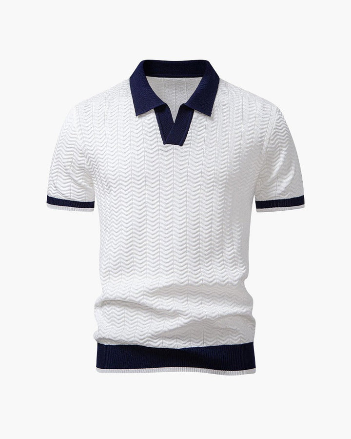 Ascot Contrast Collar Knit Polo Shirt