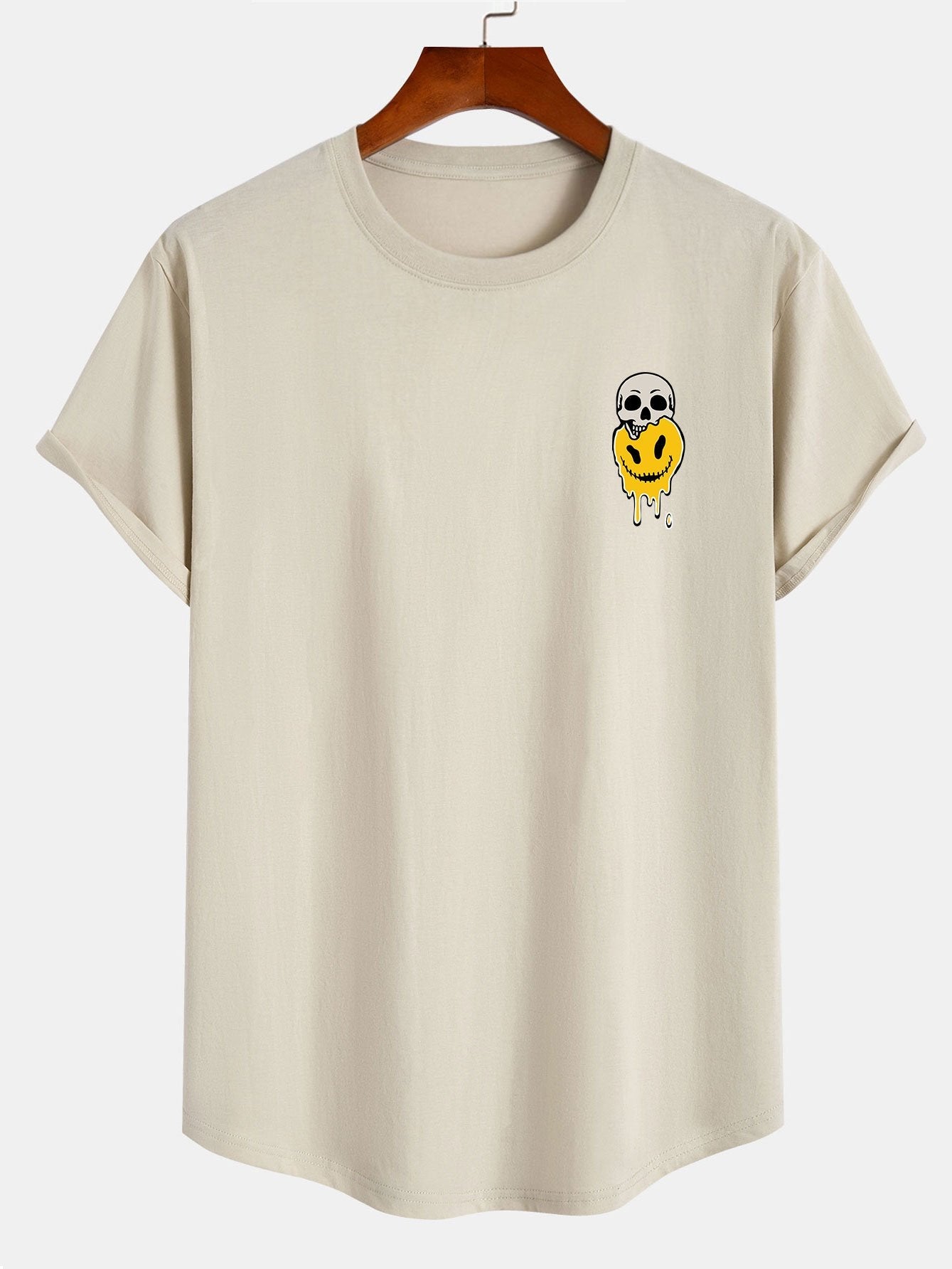 Skull Evil Face Print Cotton Arc Hem T-Shirt