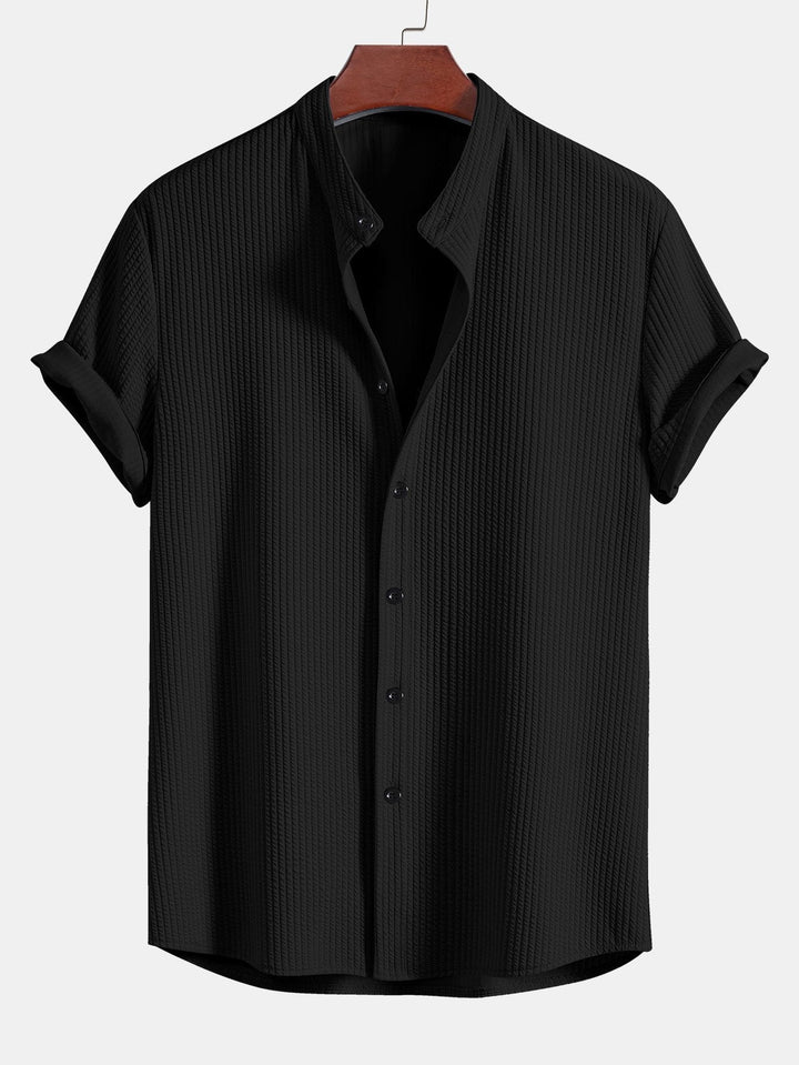Monaco Ribbed Cotton Mandarin Collar Shirt