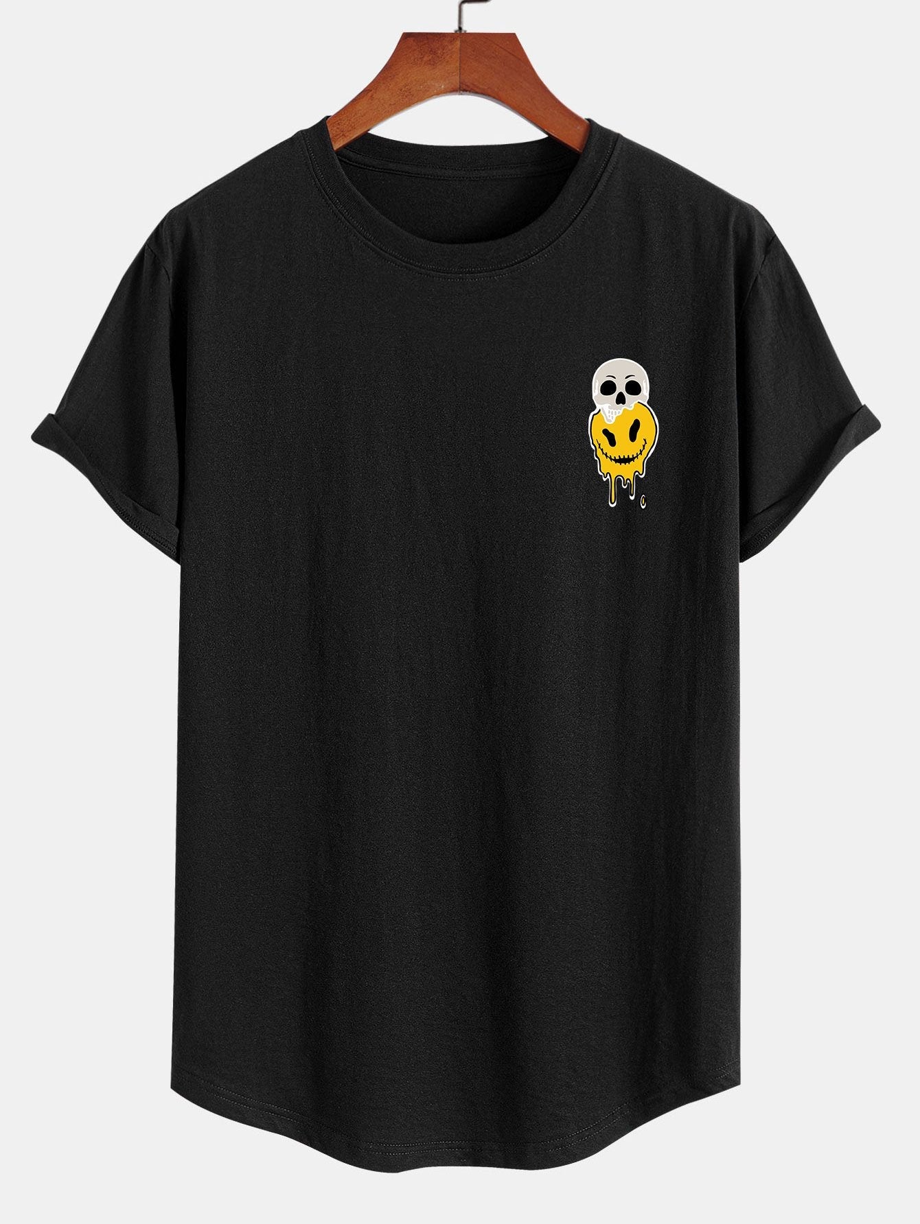 Skull Evil Face Print Cotton Arc Hem T-Shirt
